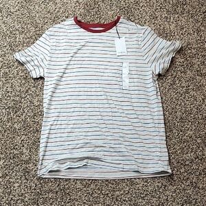 Goodfellow CO | Striped Short-Sleeve T-Shirt in White with Red Trim